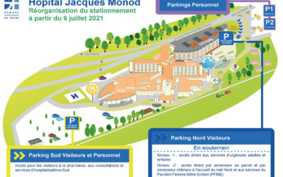 À PARTIR DU 6 JUILLET 2021, POUR FACILITER VOTRE ACCÈS : RÉORGANISATION DU STATIONNEMENT SUR LE SITE DE JACQUES MONOD.