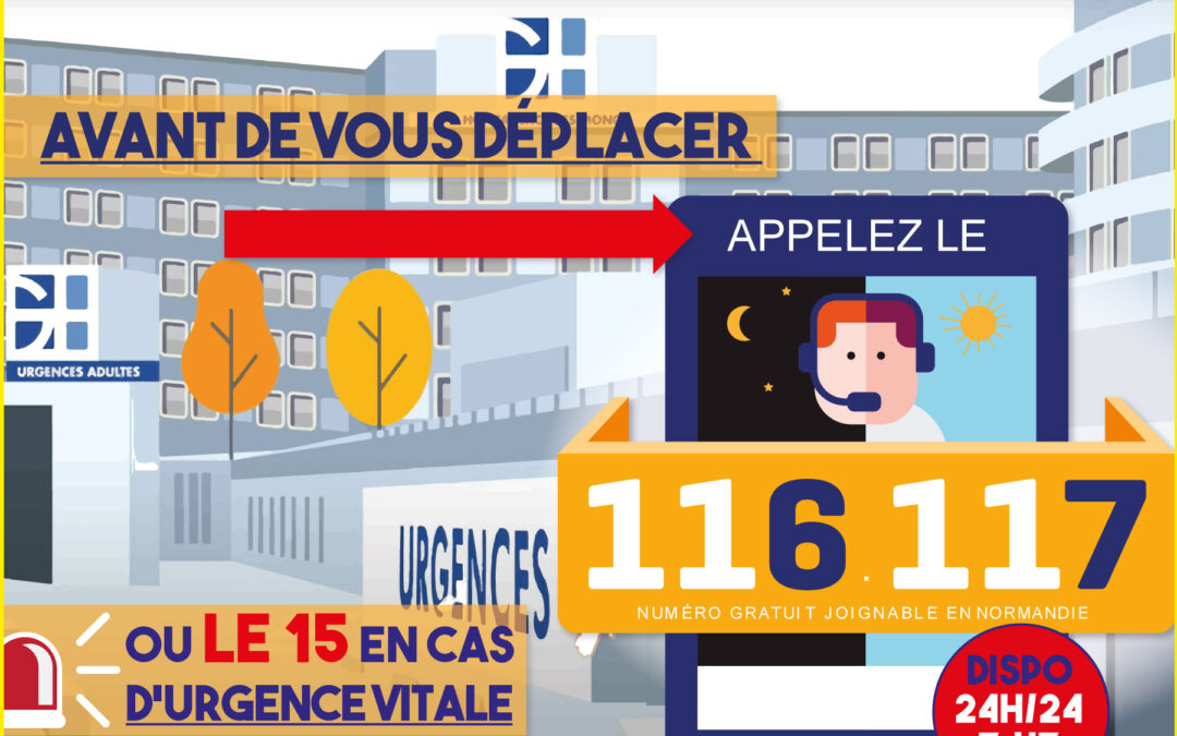 AVANT de vous déplacer aux URGENCES : 116-117 – Ou le 15 en cas d’urgence vitale