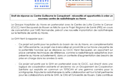 COMMUNIQUE DE PRESSE du 27 octobre 2023 du Groupe Hospitalier du Havre & du Centre de Lutte Contre le Cancer Henri Becquerel de Rouen